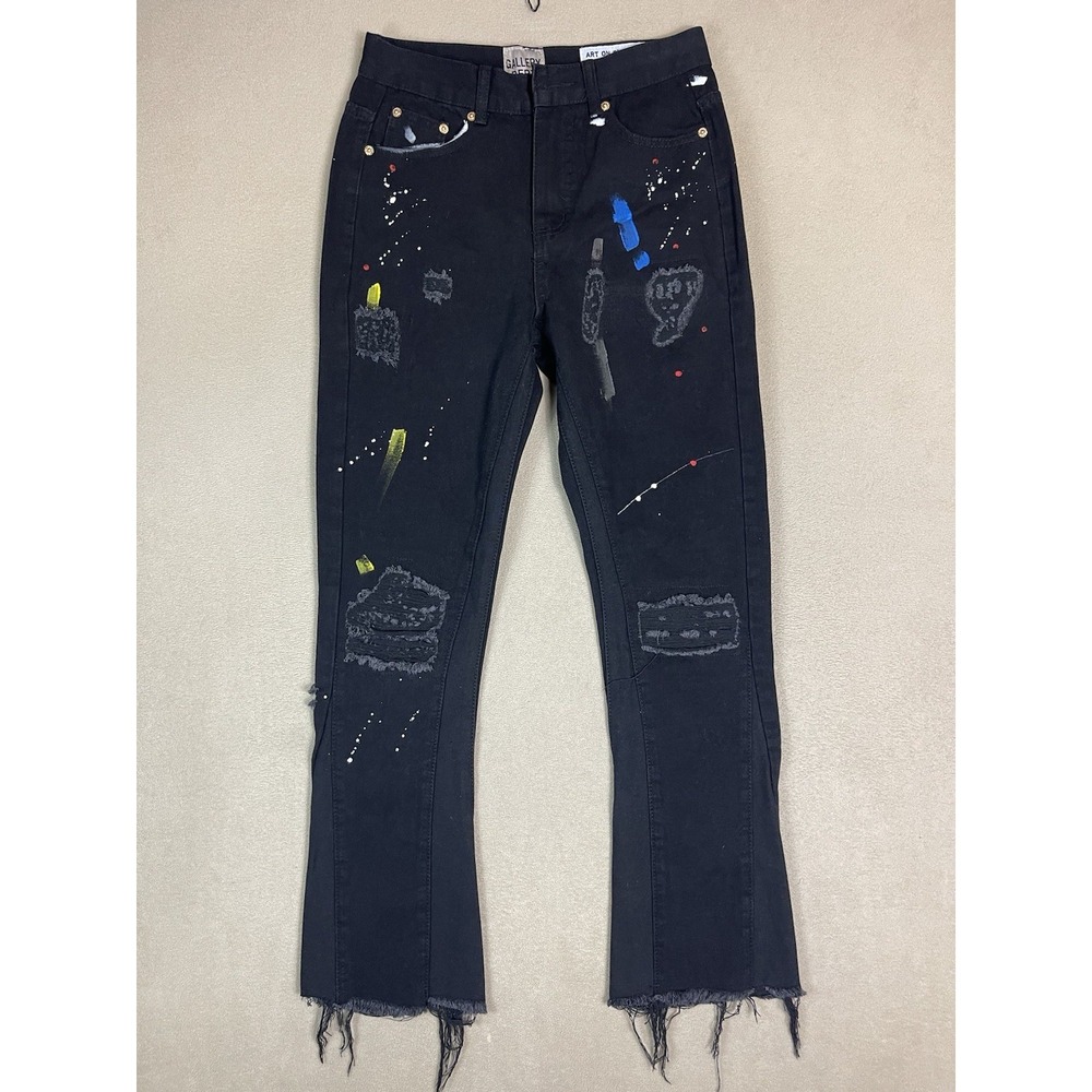 Galery Dept Jeans Mens M Black Retro‎ Patchwork Ripped Raw Hem Flared Leg Denim